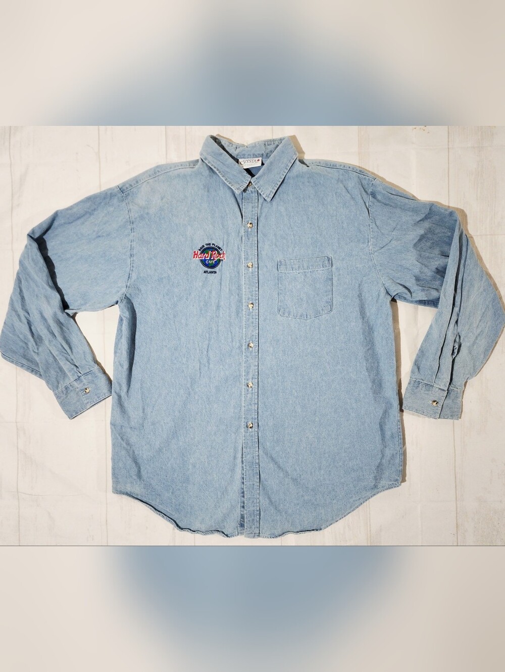 Vintage Hard Rock Cafe Atlanta  Mens XL Long Sleeve Button Down Denim Shirt
